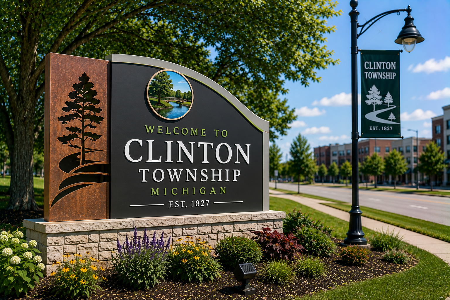Welcome to Clinton Township, Michigan city sign