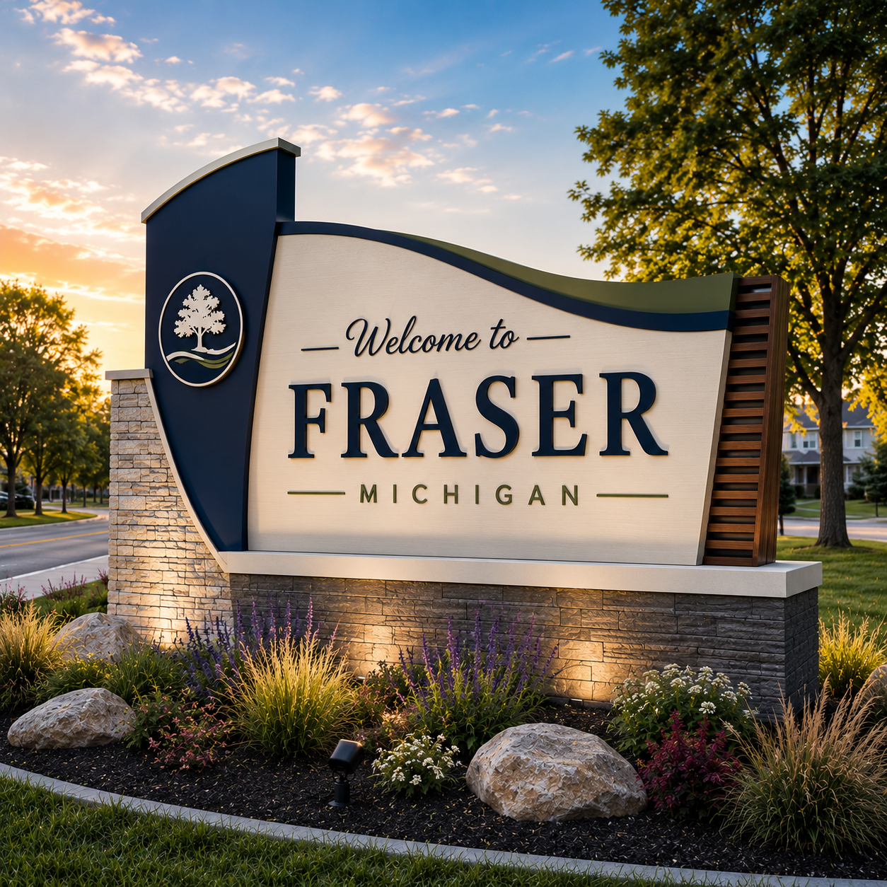 Welcome to Fraser, Michigan city sign