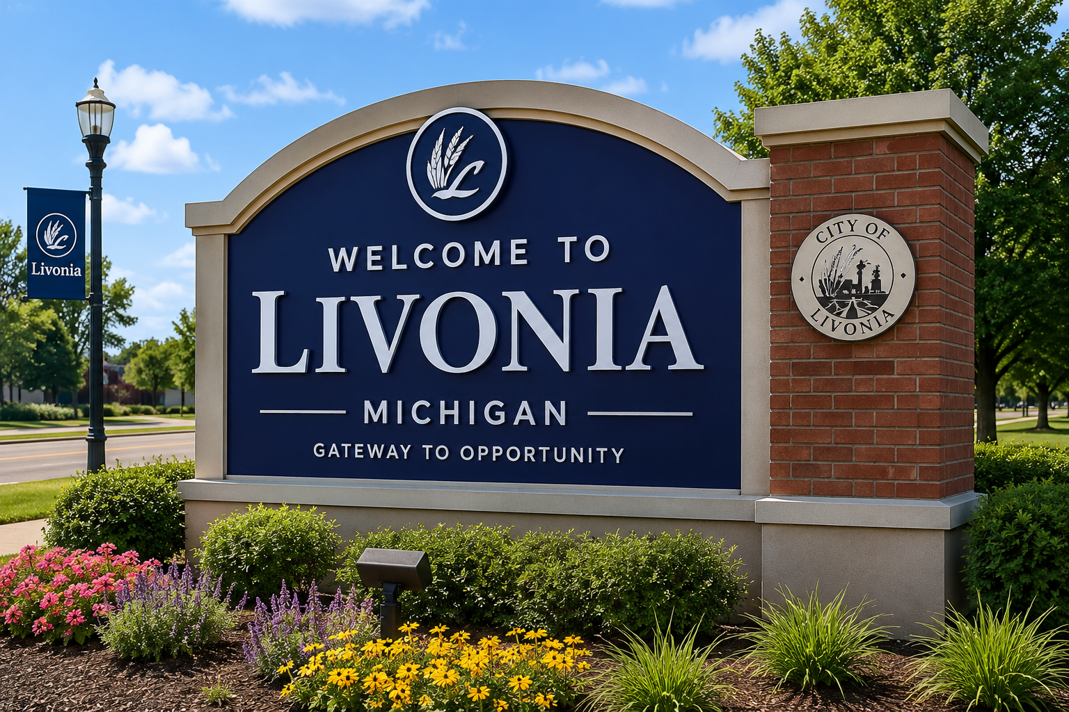 Welcome to Livonia, Michigan city sign