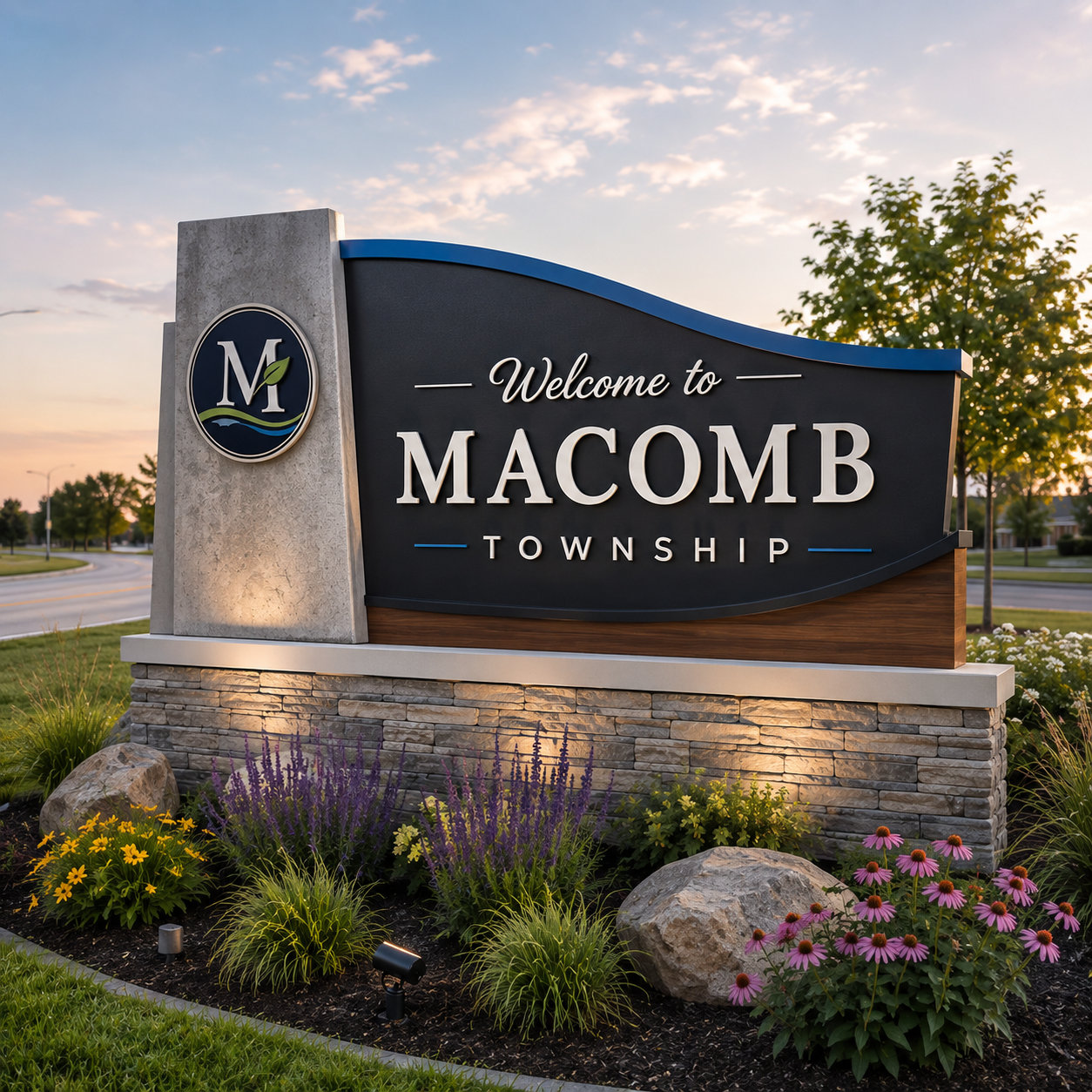 Welcome to Macomb Township, Michigan city sign