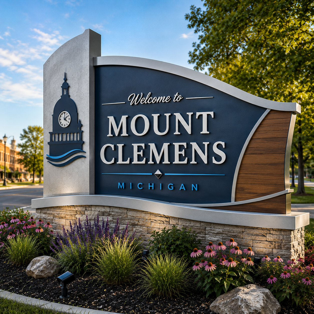 Welcome to Mount Clemens, Michigan city sign