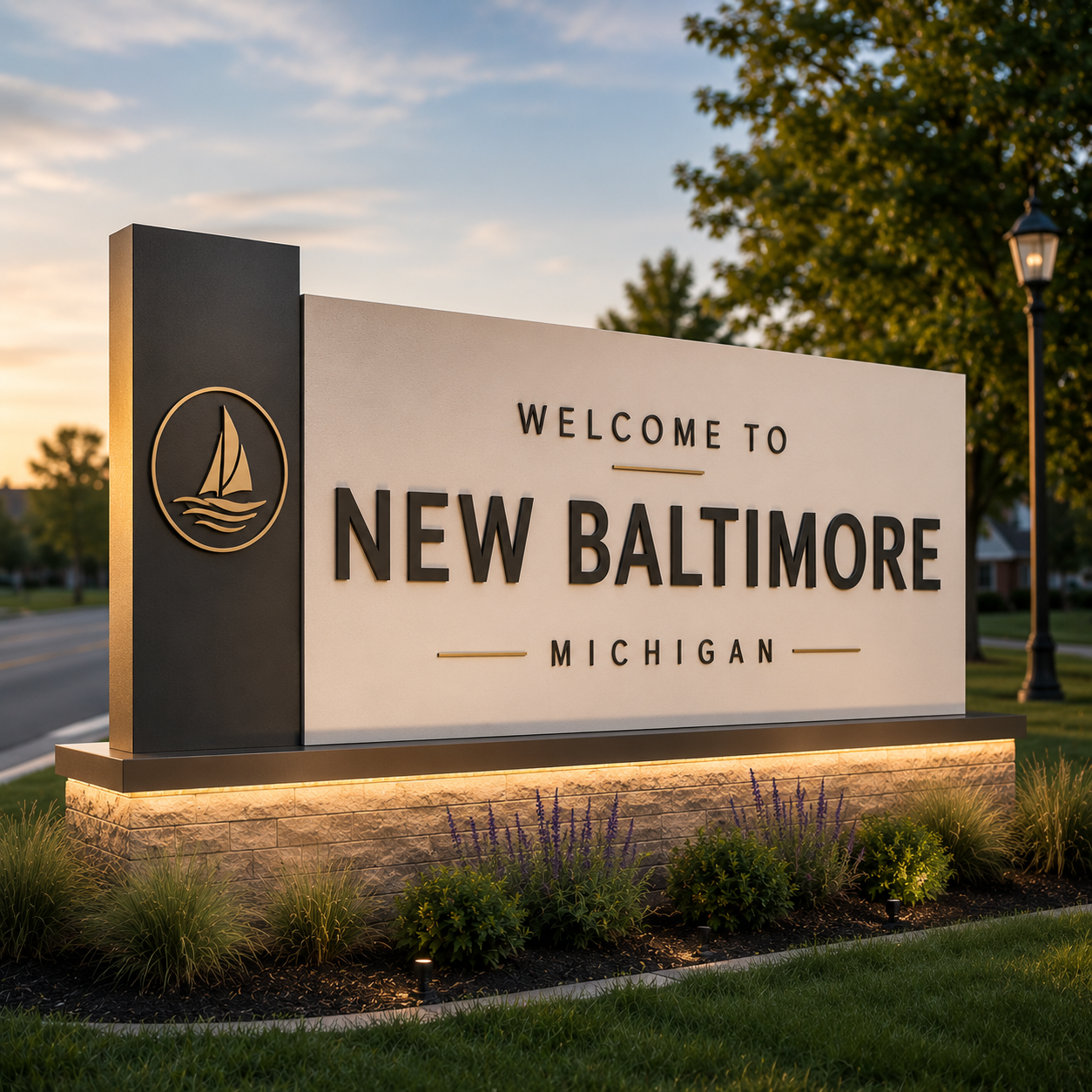 Welcome to New Baltimore, Michigan city sign