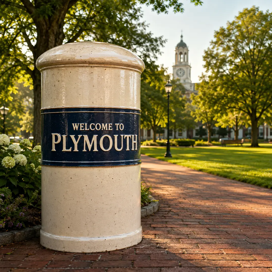 Welcome to Plymouth, Michigan city sign