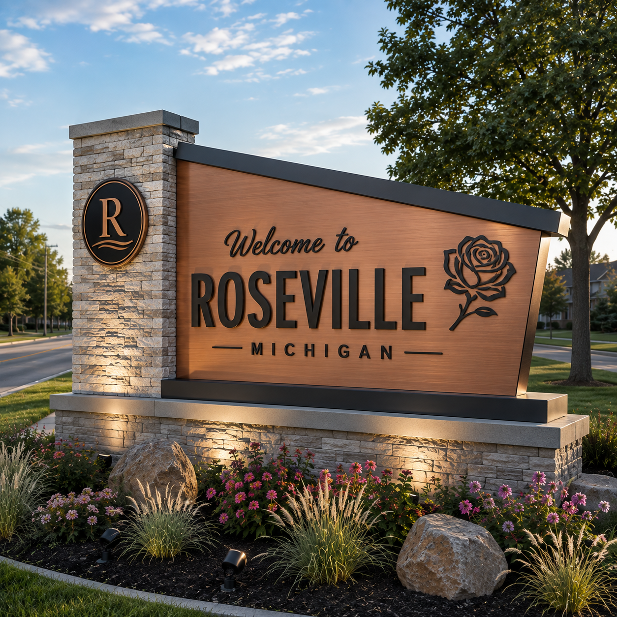 Welcome to Roseville, Michigan city sign