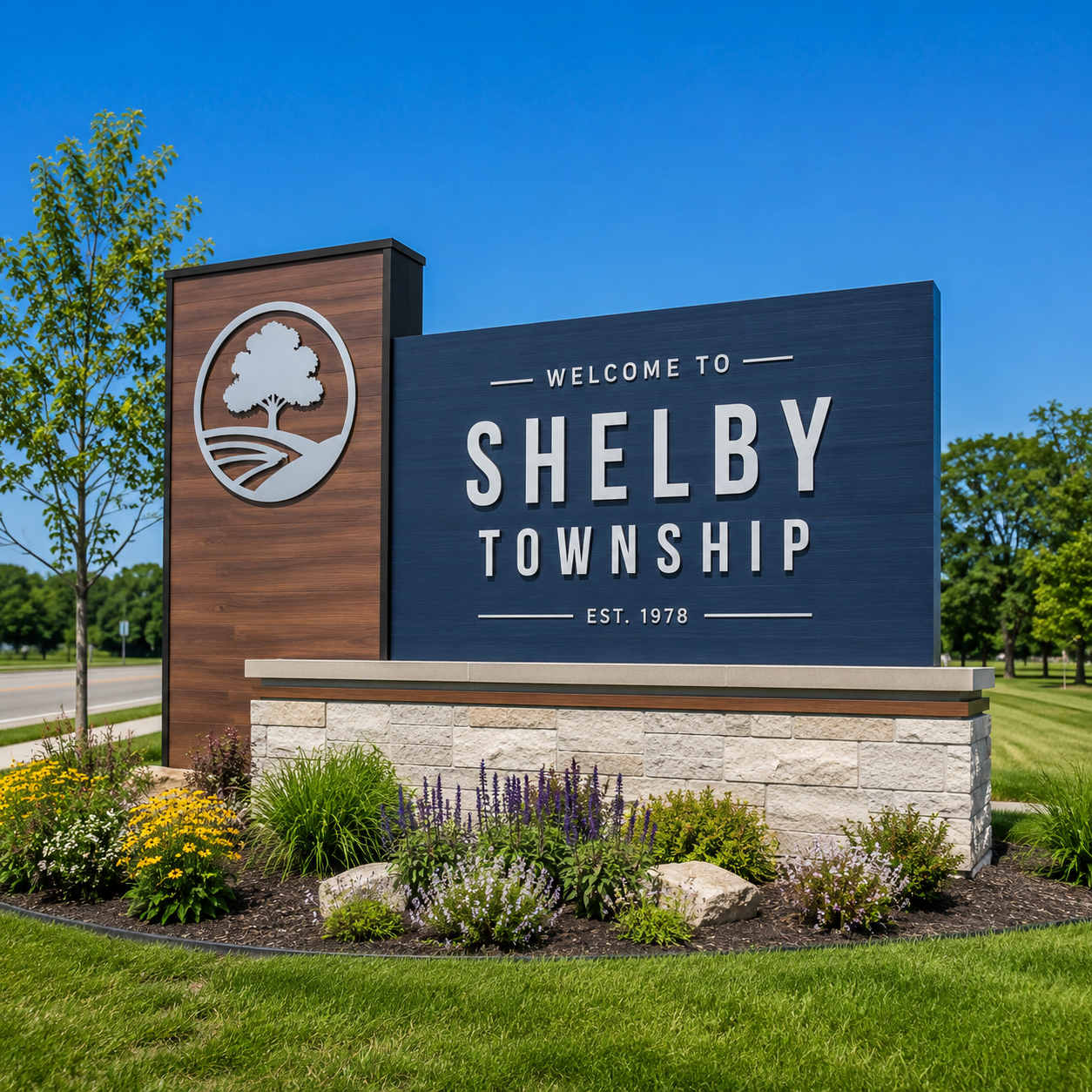 Welcome to Shelby Township, Michigan city sign