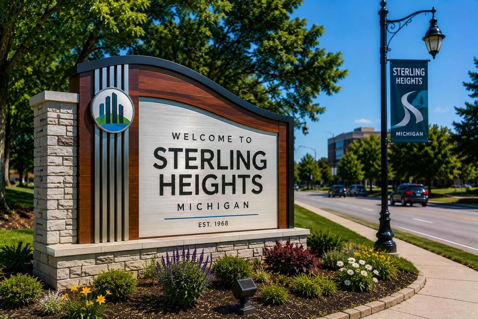Welcome to Sterling Heights, Michigan city sign