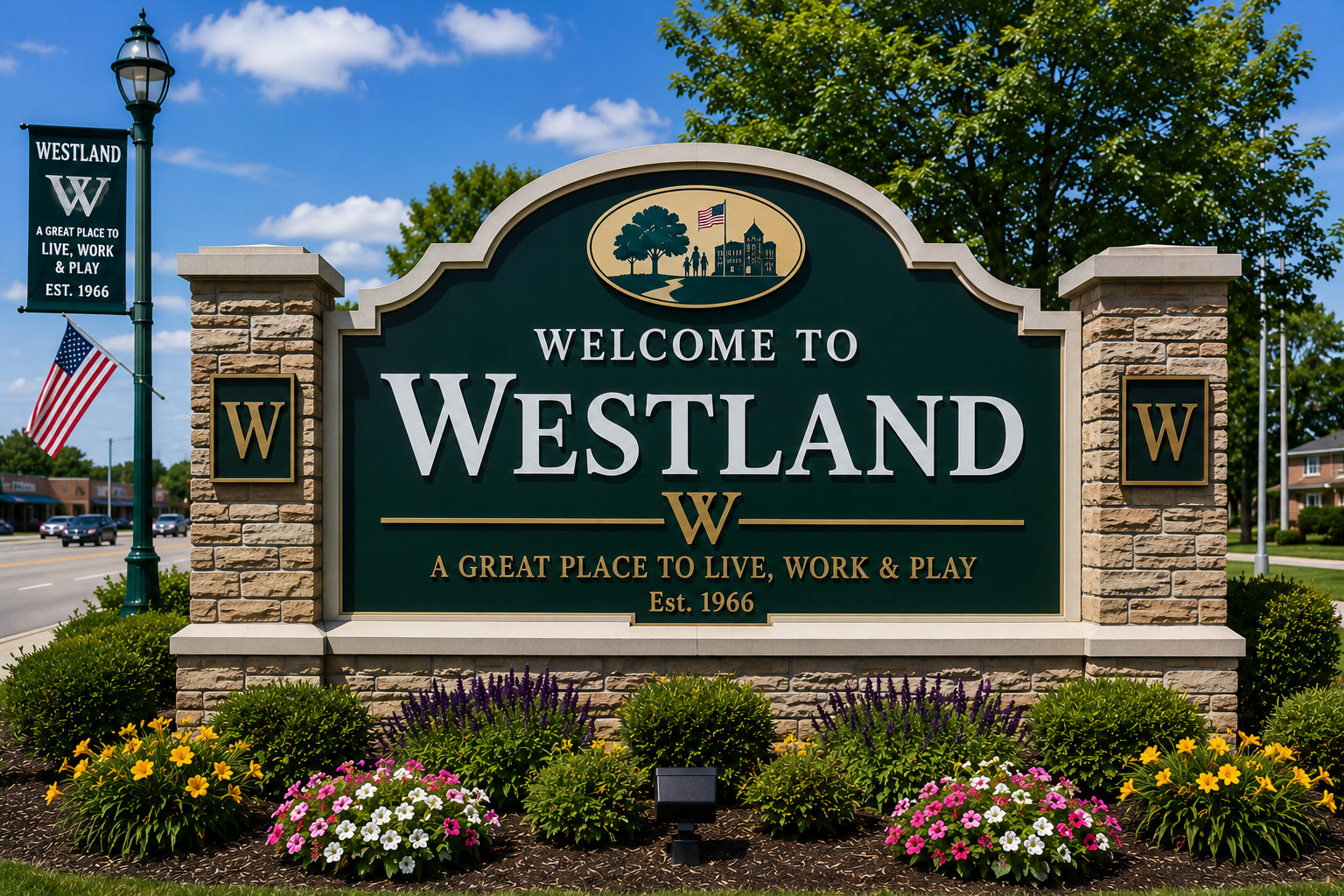 Welcome to Westland, Michigan city sign